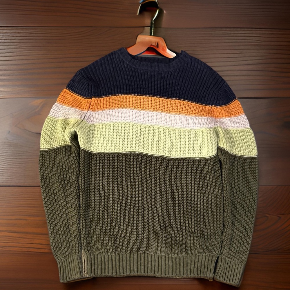 Cat & Jack Boys' Striped Crew Neck Sweater Heathered